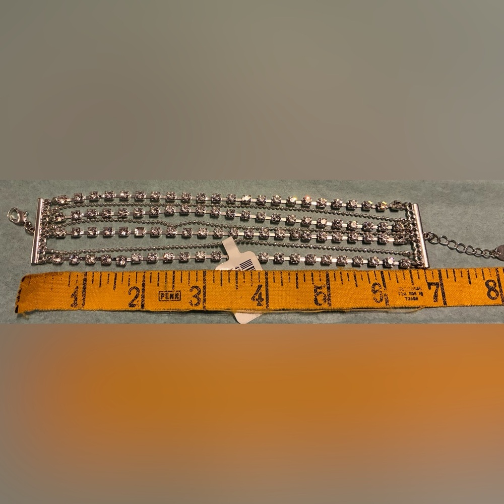 Claire's Silver Multi-Row Rhinestone Bracelet - Picture 4 of 5